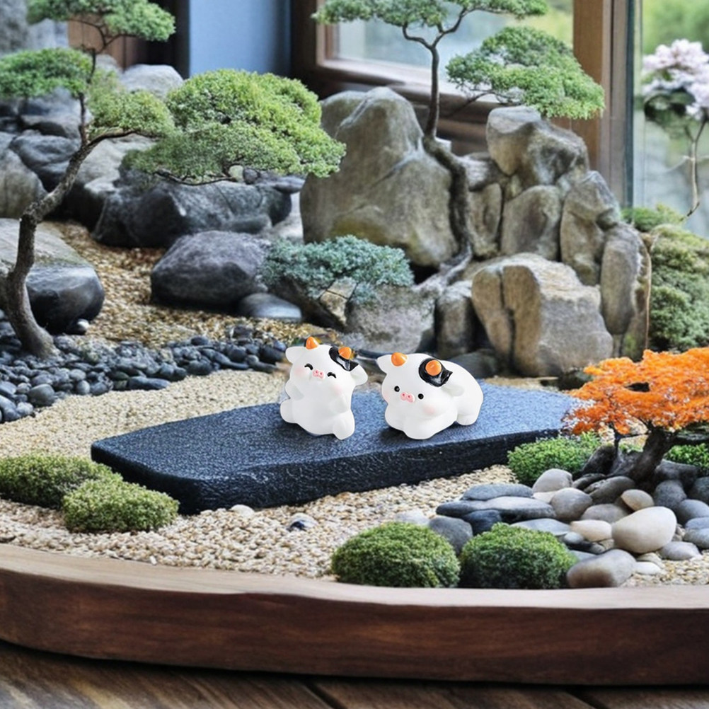 Bonsai Garden For Desk - 10 Stück Mini-Kuh-Harzfiguren für Mikrolandschaften, Feengärten,
